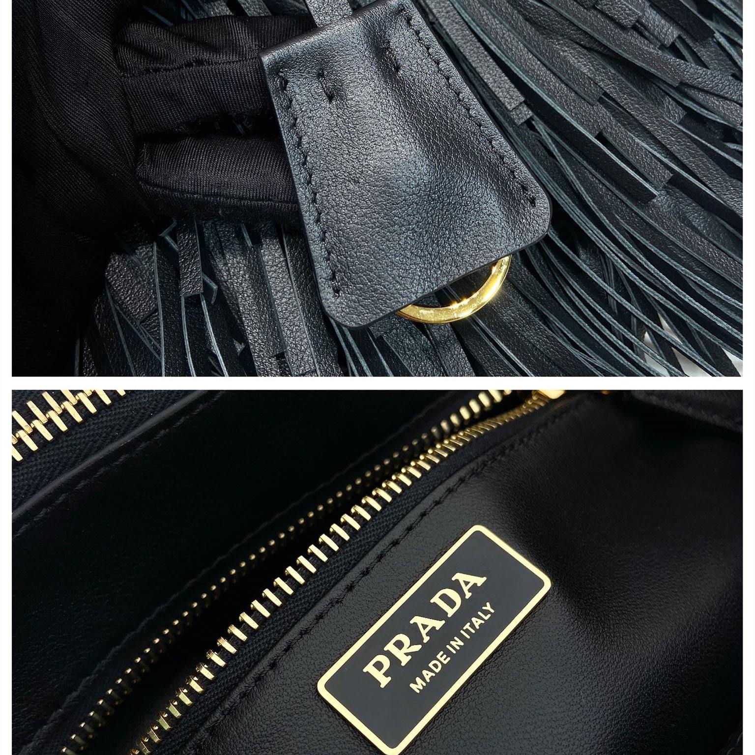 高仿Prada*Gaalleria系列1BA986流蘇包黑色小號免檢版