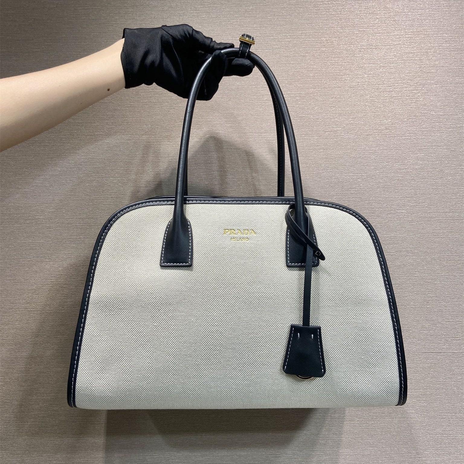 高仿Prada*Oversize系列1BG572織物手提包黑色中號免檢版