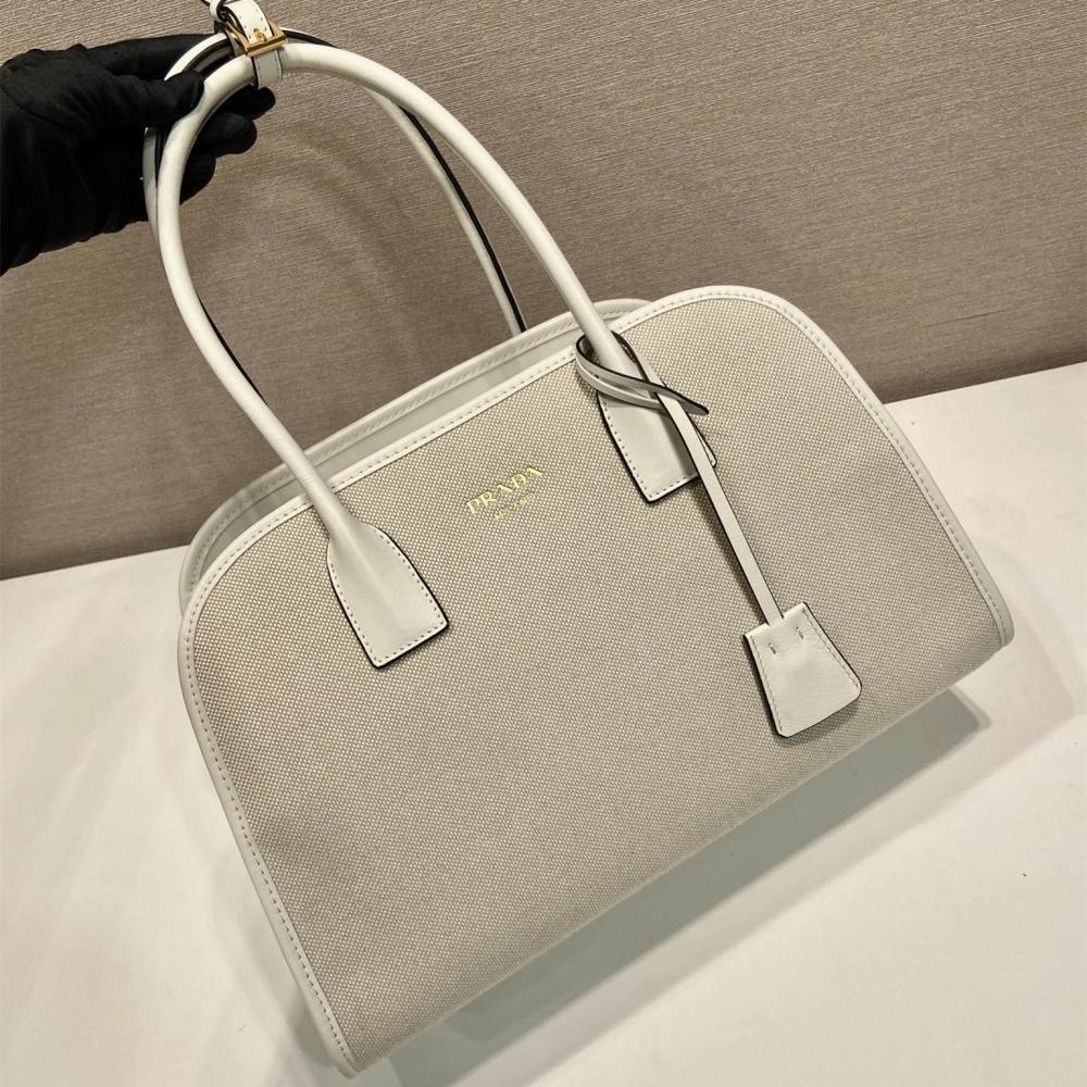 高仿Prada*Oversize系列1BG572織物手提包白色中號免檢版