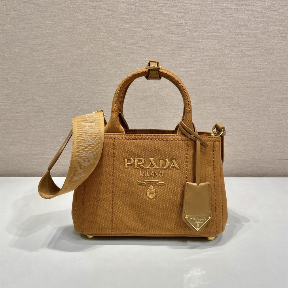 高仿Prada*1BA038刺繡徽標Tote手袋棕色Mini免檢版