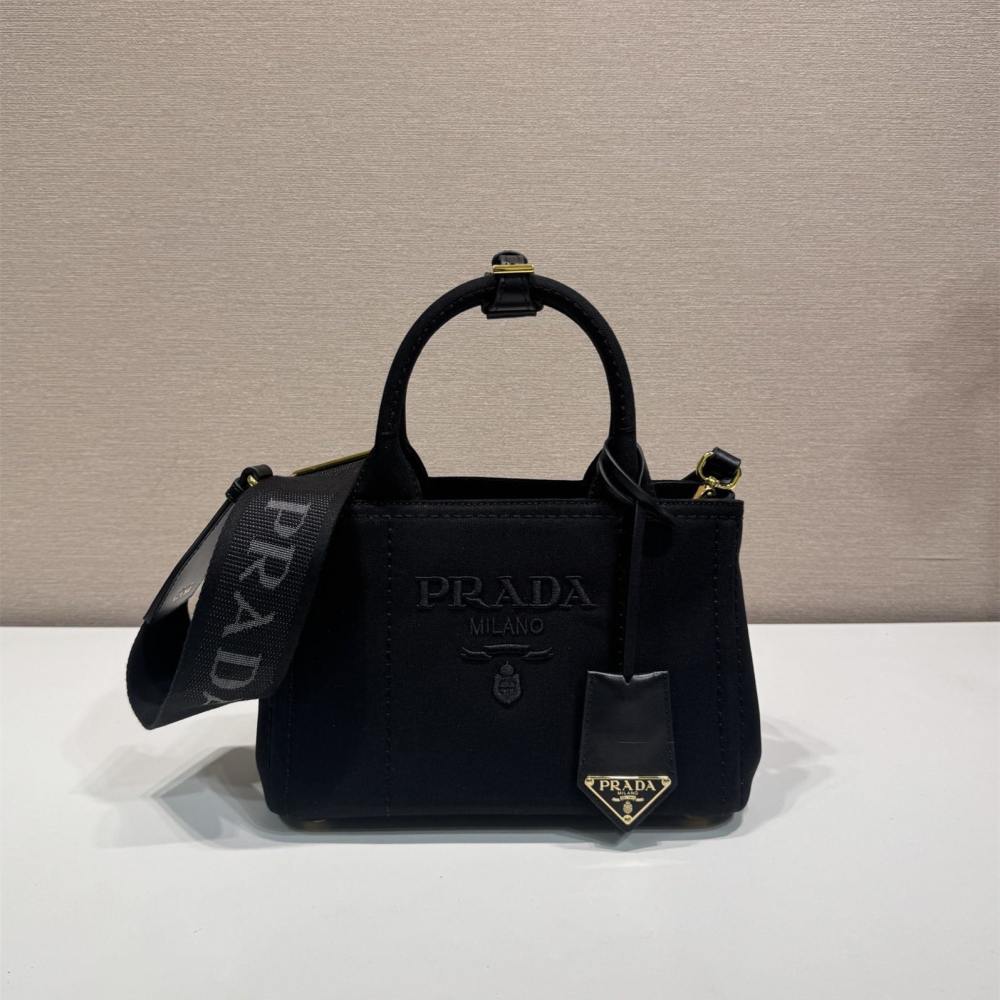 高仿Prada*1BA038刺繡徽標Tote手袋黑色Mini免檢版
