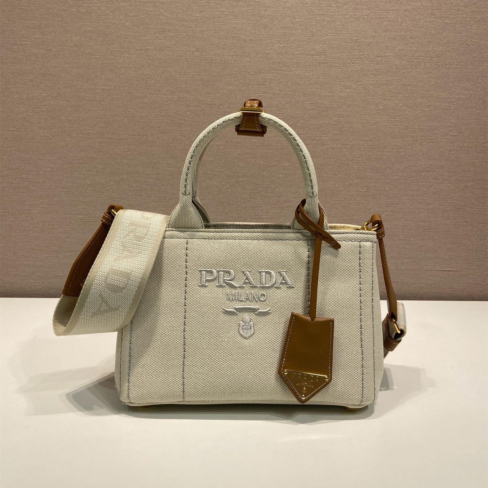 高仿Prada*1BA038刺繡徽標Tote手袋白色Mini免檢版