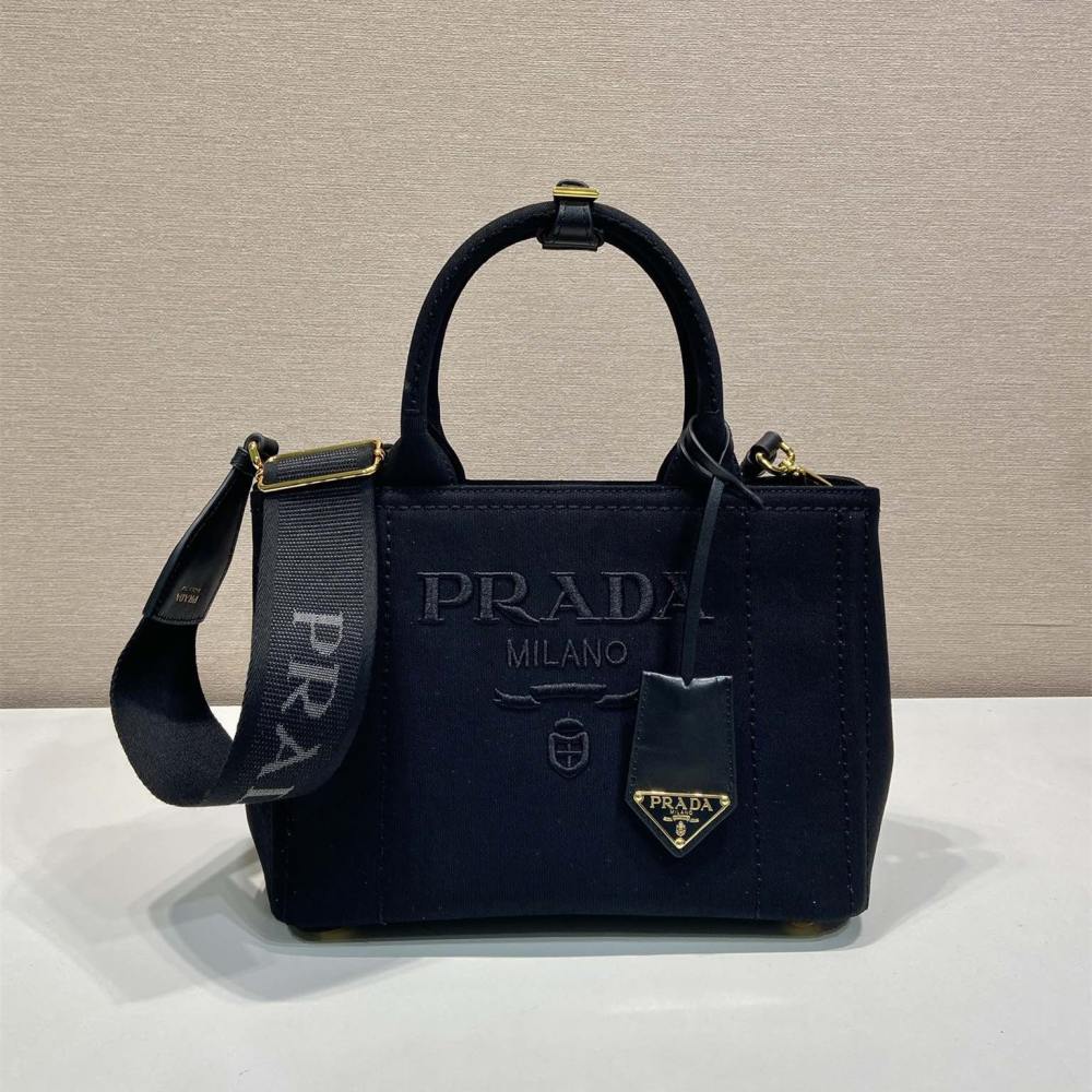 高仿Prada*1BG464刺繡徽標Tote包黑色小號免檢版