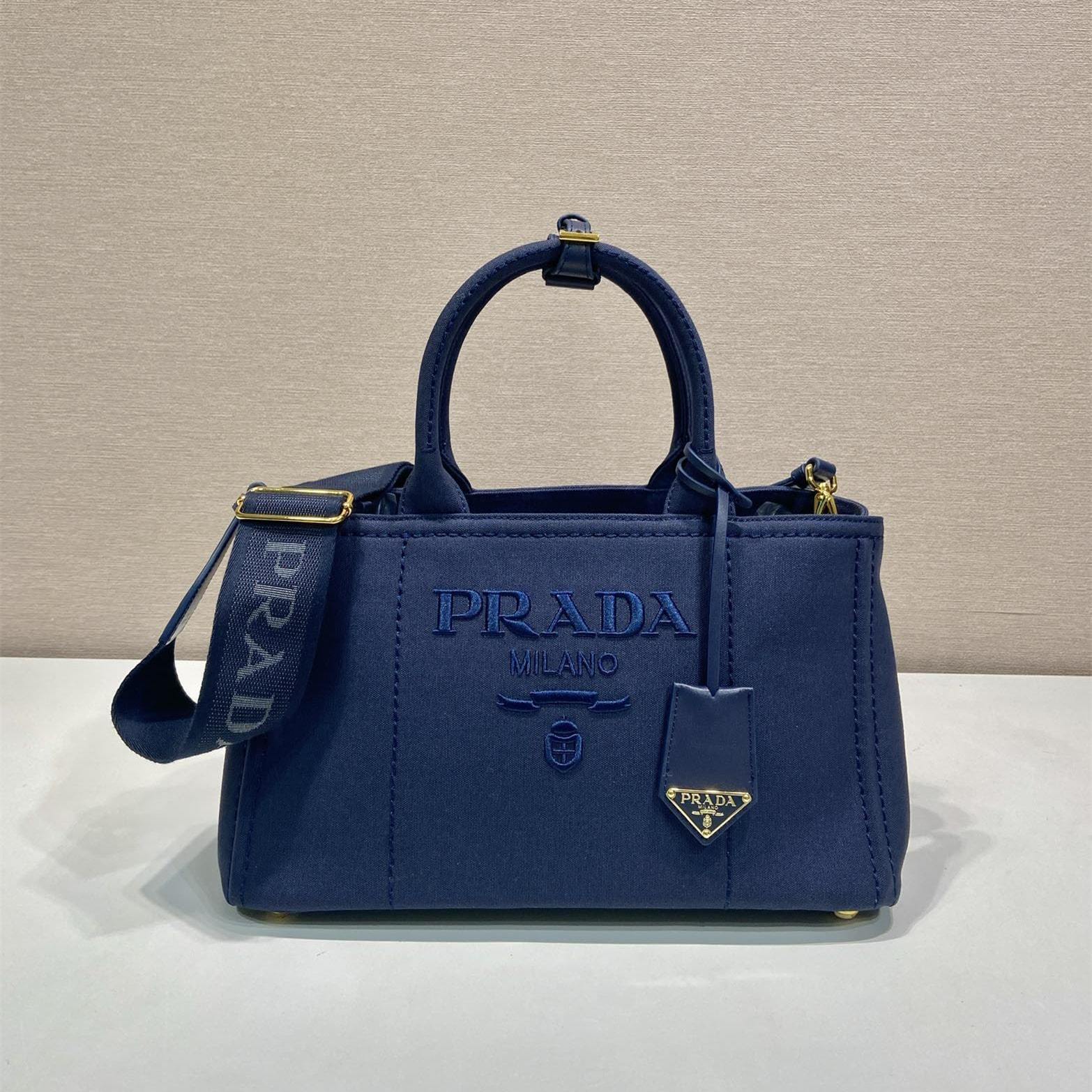 高仿Prada*1BG554刺繡徽標購物袋深藍中號免檢版