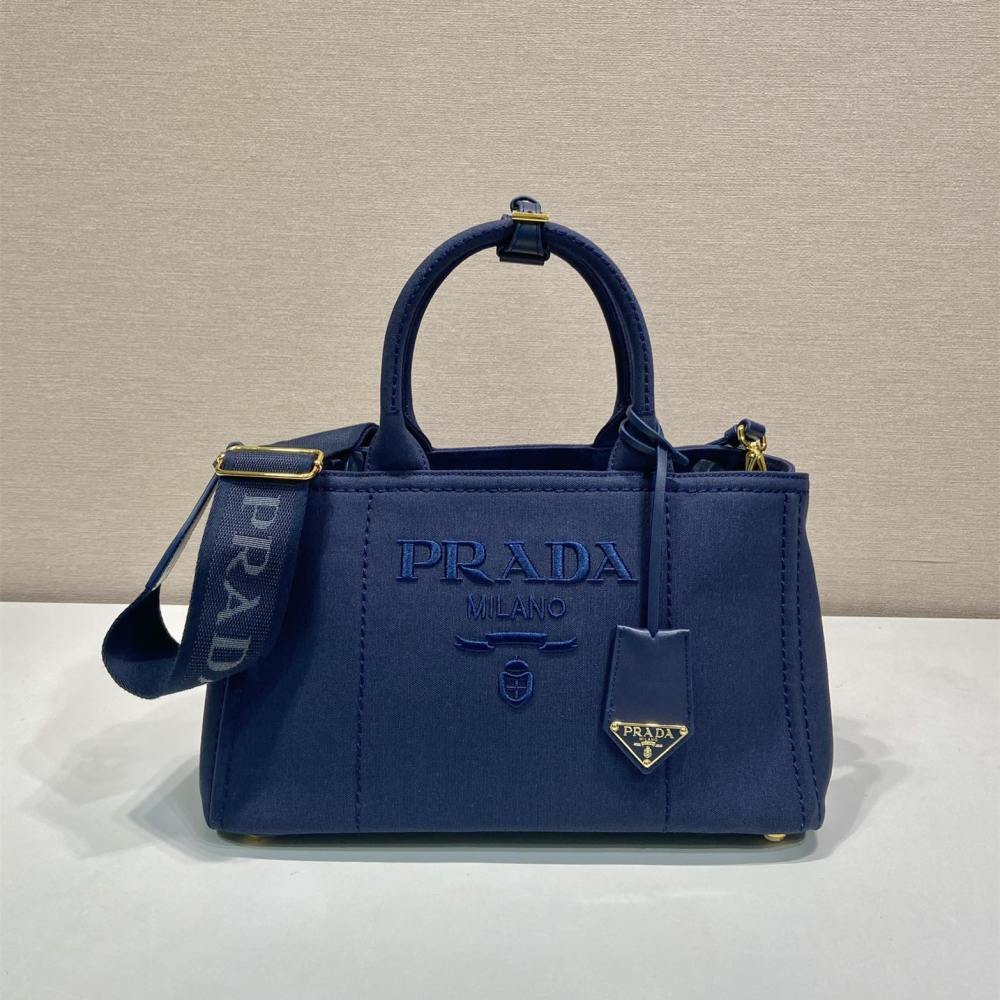 高仿Prada*1BG554刺繡徽標購物袋深藍中號免檢版