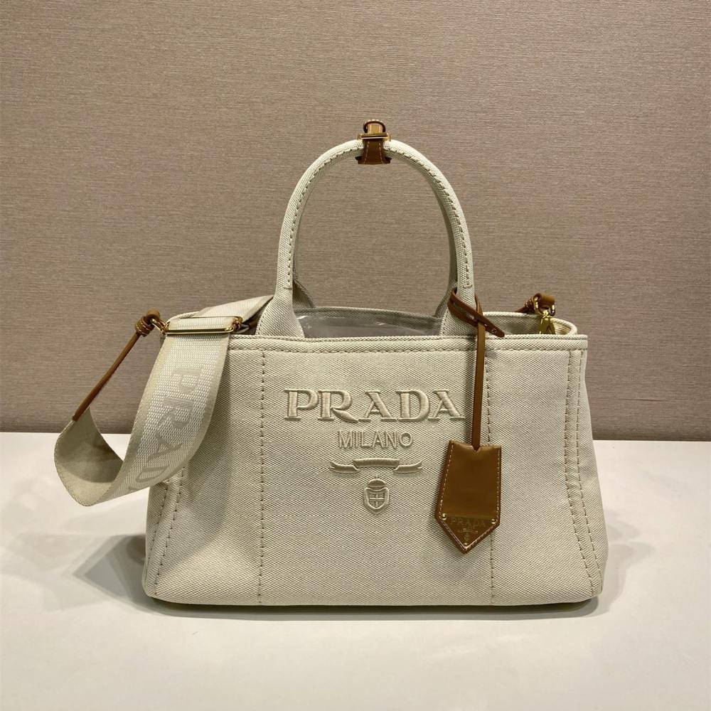 高仿Prada*1BG554刺繡徽標購物袋白色中號免檢版