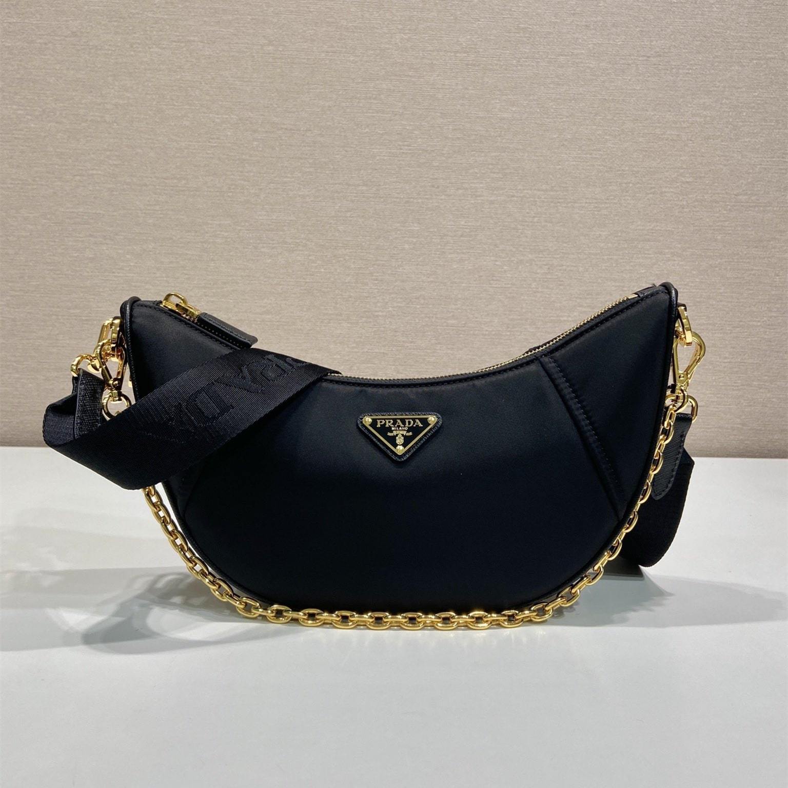 高仿Prada*RE-Nylon系列1BH222單肩半月包黑色免檢版