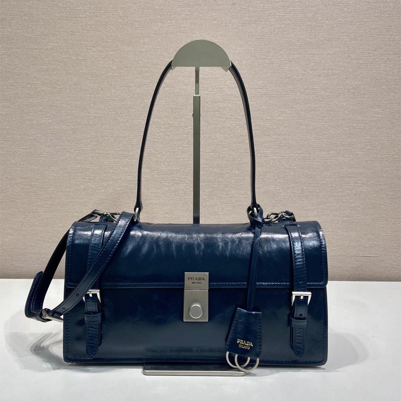 高仿Prada*1BN026筆筒包單肩包黑色中號免檢版