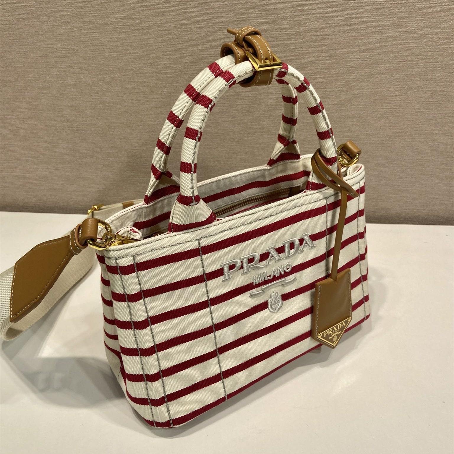 高仿Prada*1BA038棉質徽標手提袋石榴紅Mini免檢版