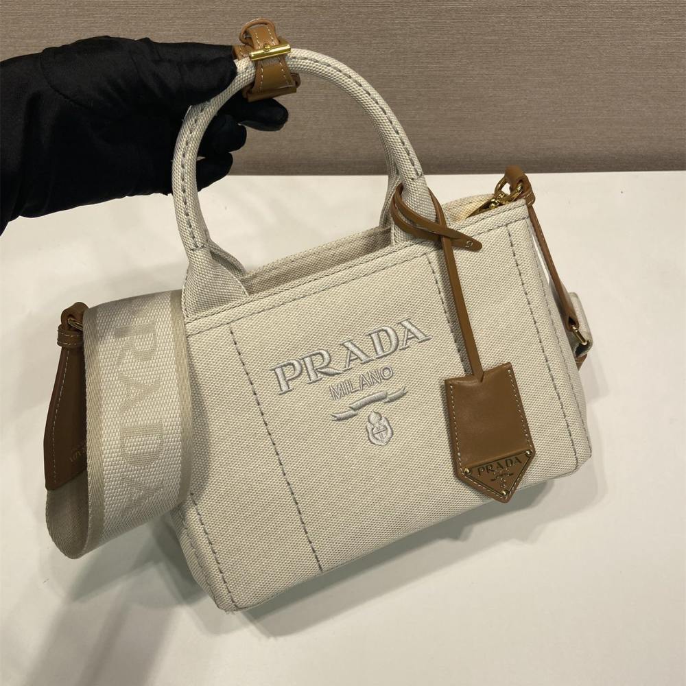 高仿Prada*1BA038刺繡徽標Tote手袋白色Mini免檢版