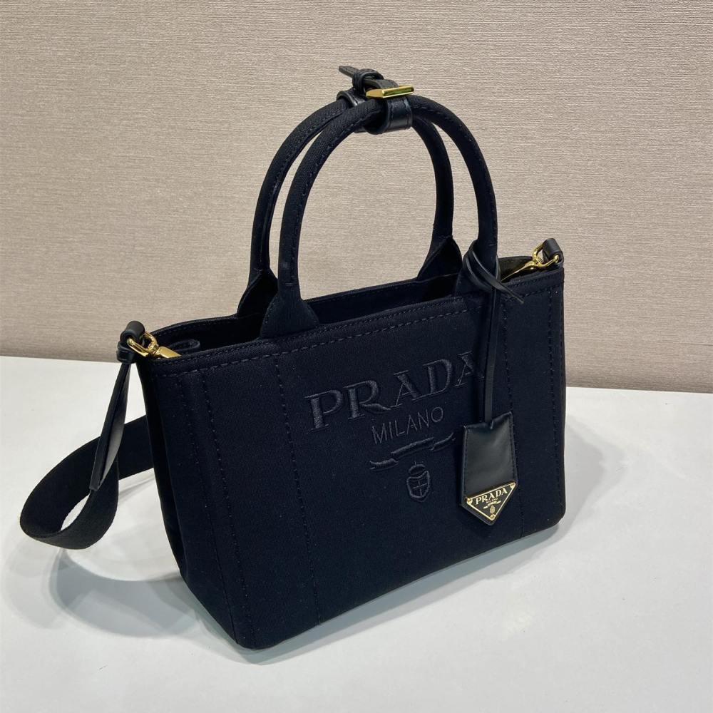 高仿Prada*1BG464刺繡徽標Tote包黑色小號免檢版