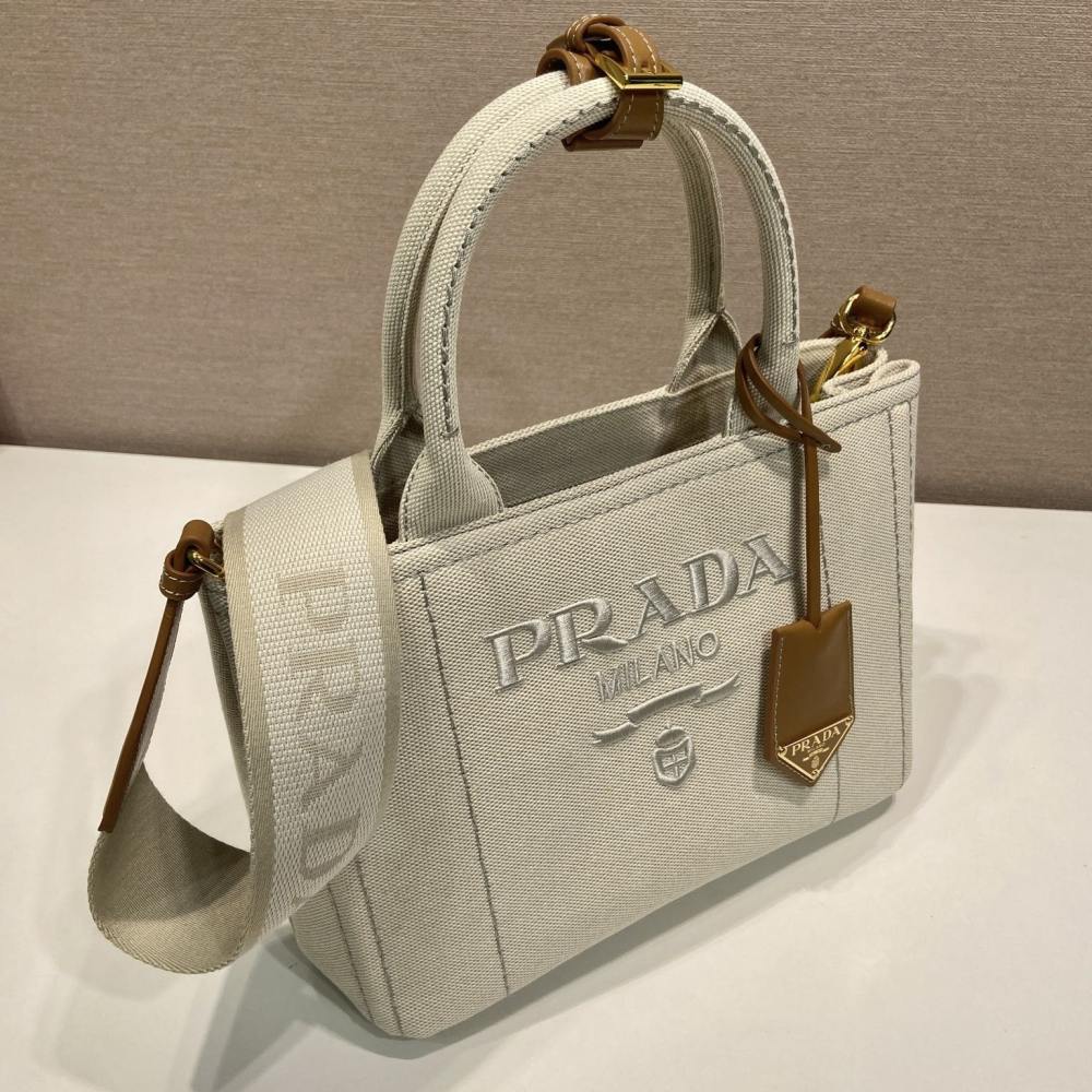 高仿Prada*1BG464刺繡徽標Tote包白色小號免檢版