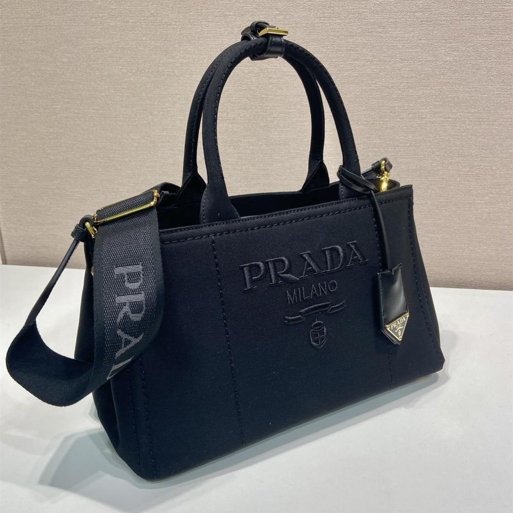 高仿Prada*1BG554刺繡徽標購物袋黑色中號免檢版