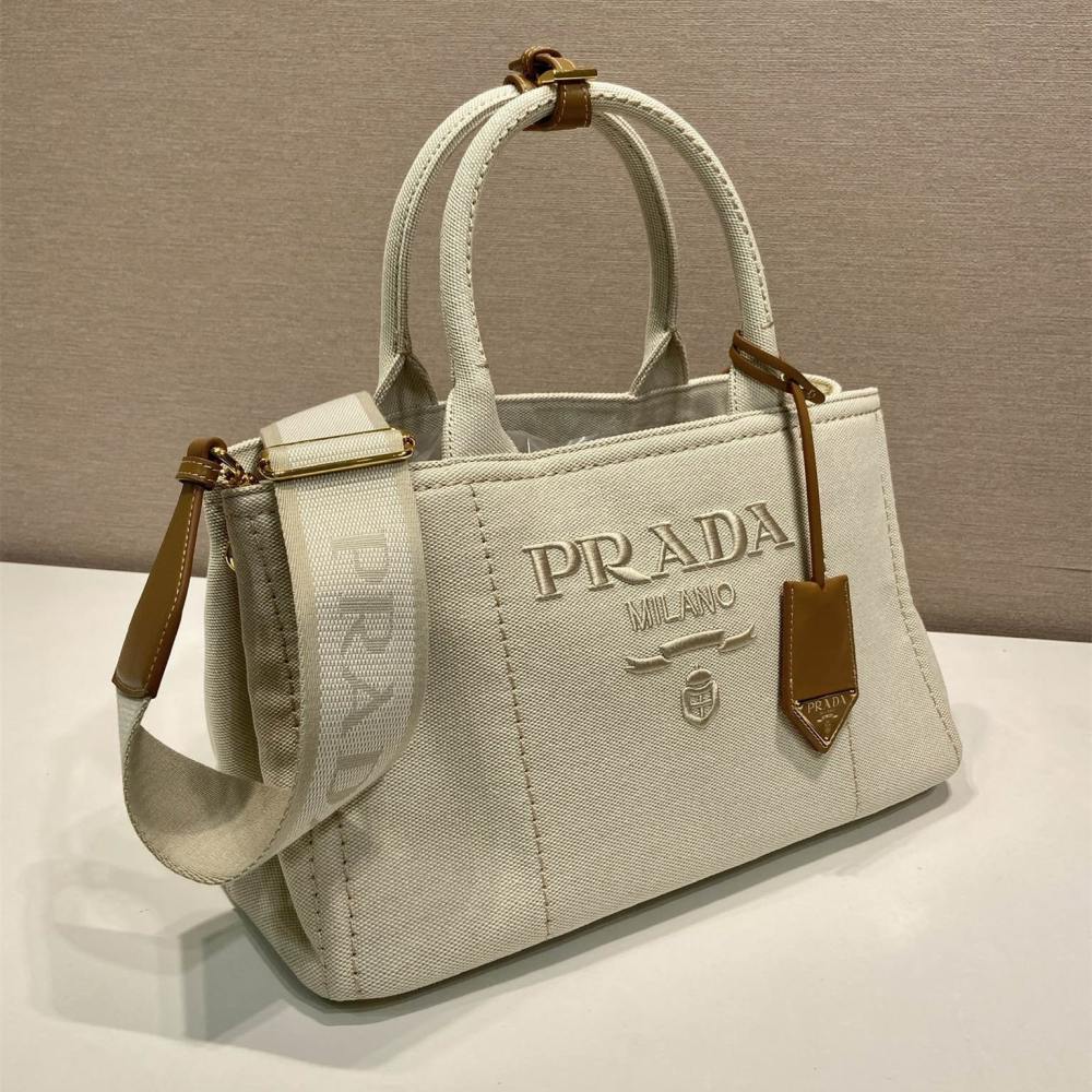 高仿Prada*1BG554刺繡徽標購物袋白色中號免檢版