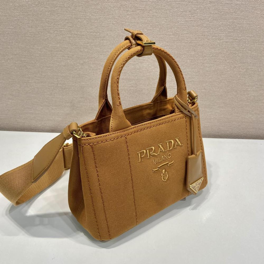 高仿Prada*1BA038刺繡徽標Tote手袋棕色Mini免檢版