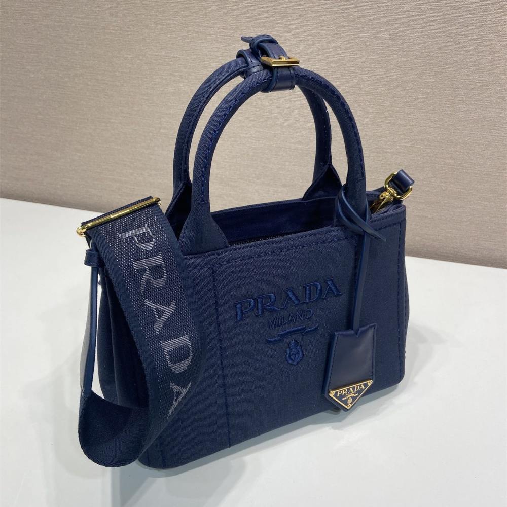 高仿Prada*1BA038刺繡徽標Tote手袋深藍Mini免檢版
