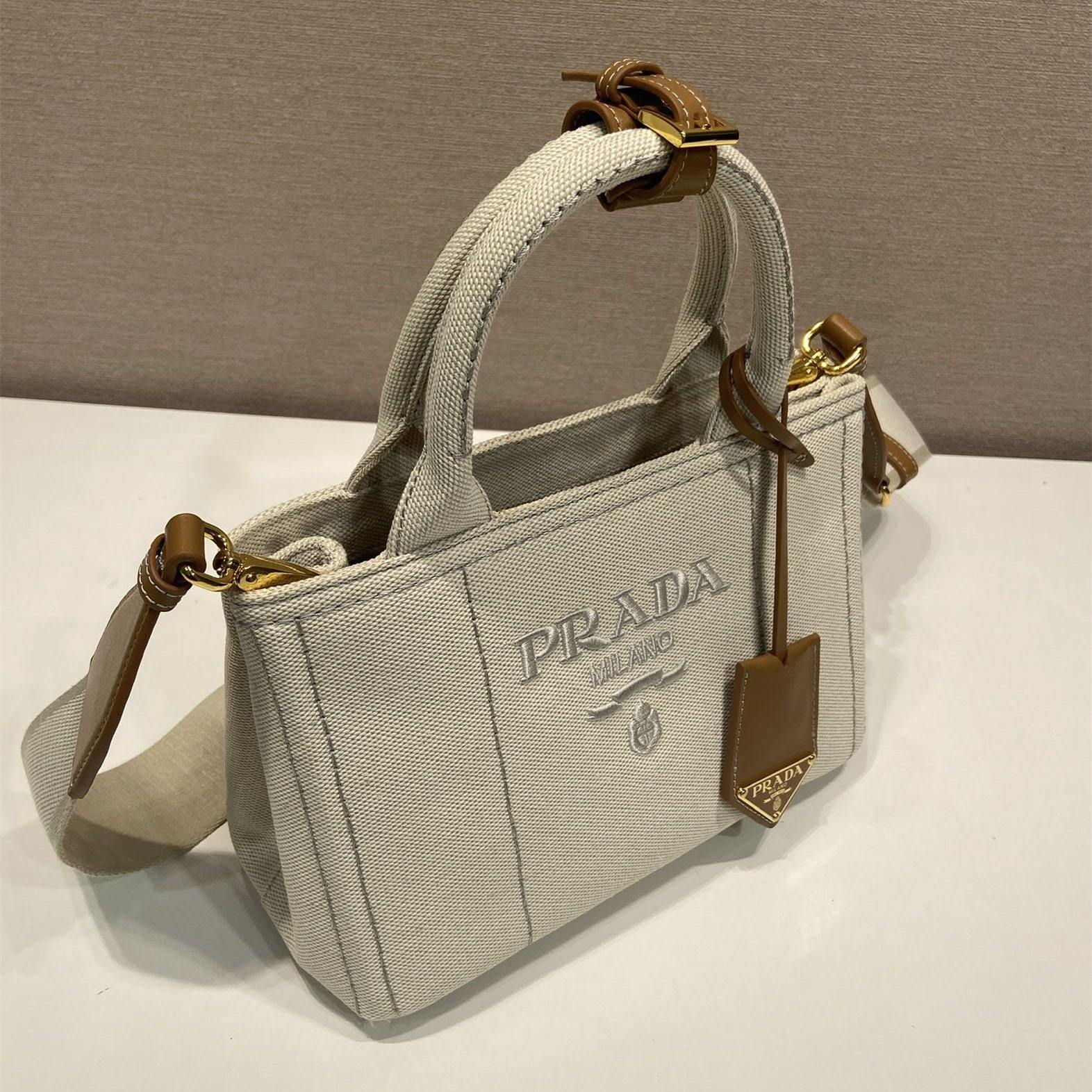 高仿Prada*1BA038刺繡徽標Tote手袋白色Mini免檢版