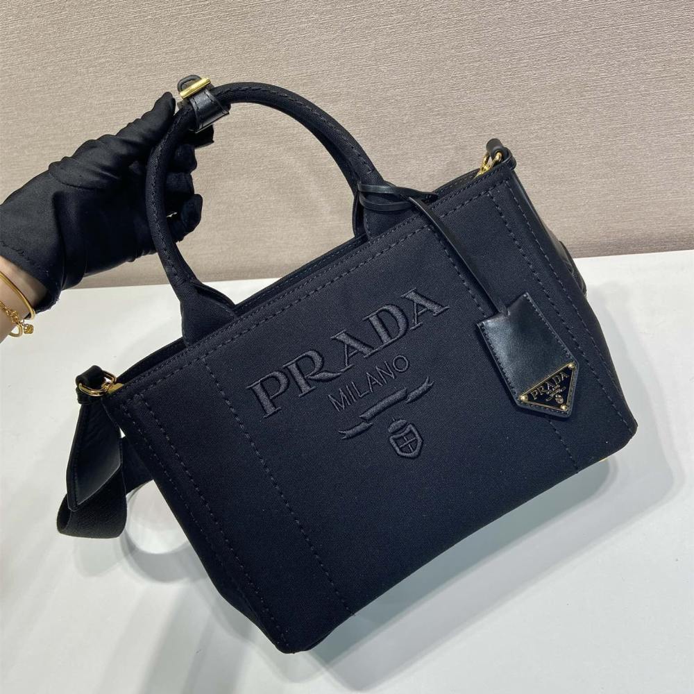 高仿Prada*1BG464刺繡徽標Tote包黑色小號免檢版