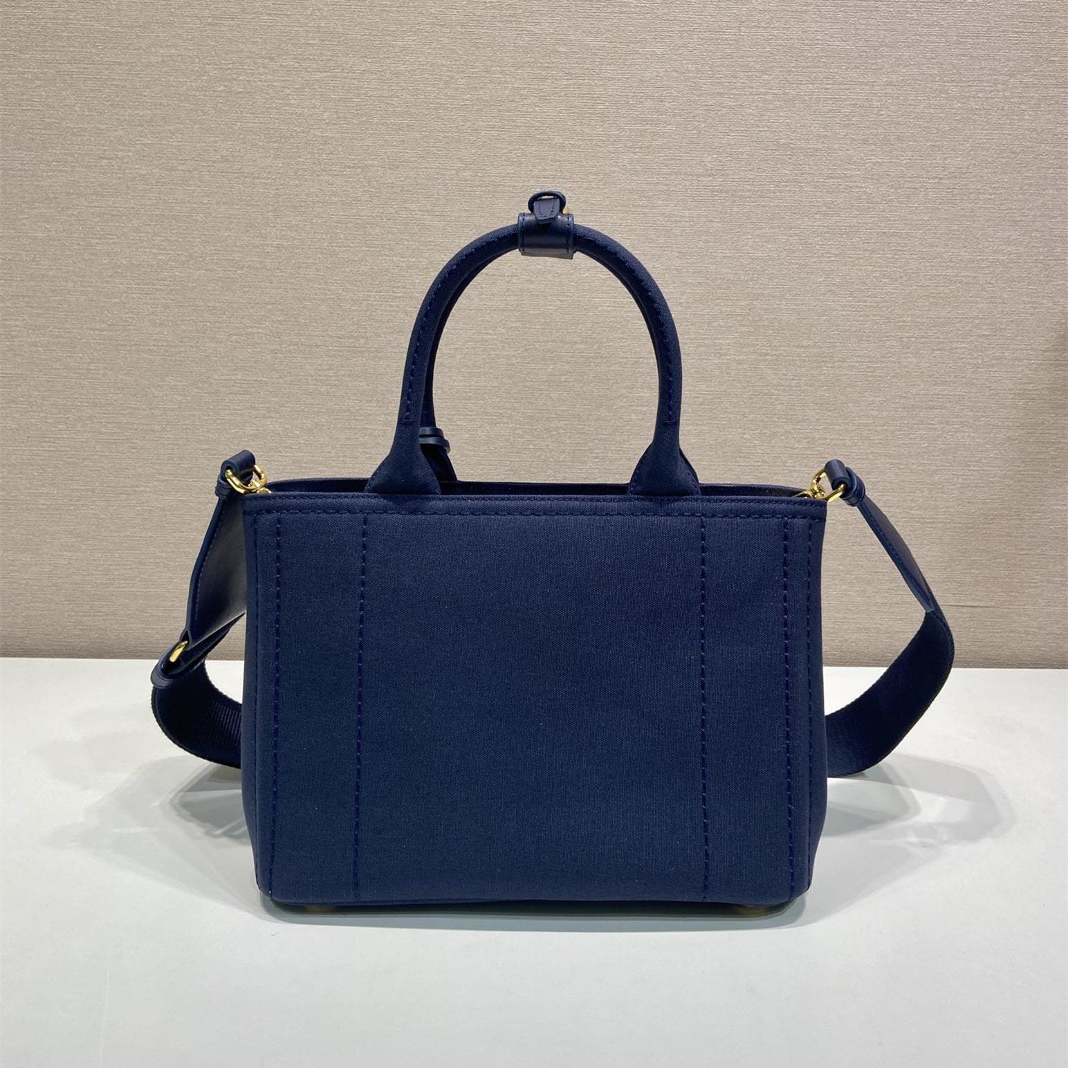 高仿Prada*1BG464刺繡徽標Tote包深藍小號免檢版