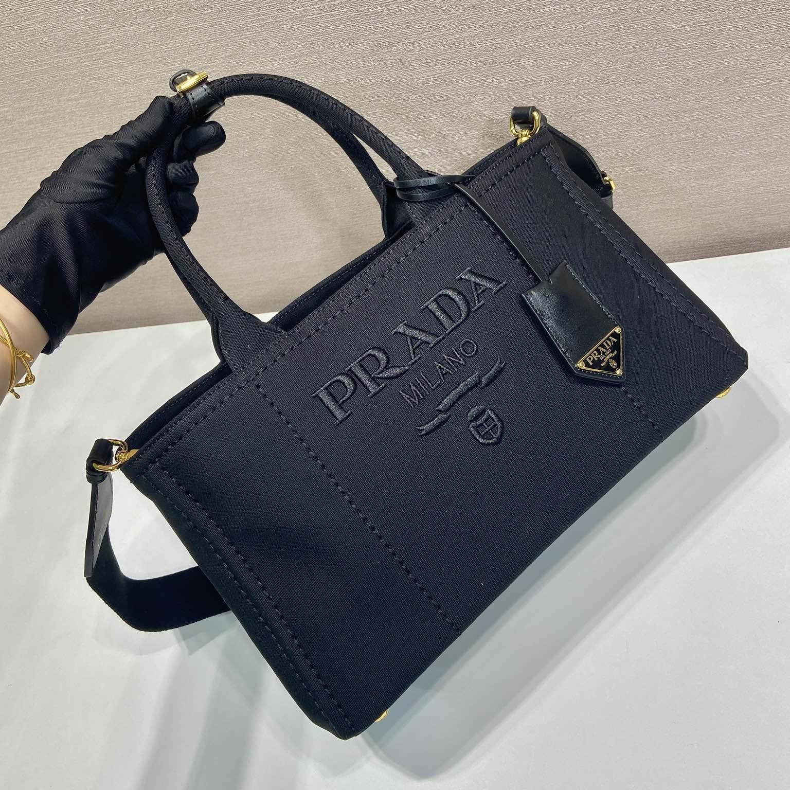 高仿Prada*1BG554刺繡徽標購物袋黑色中號免檢版