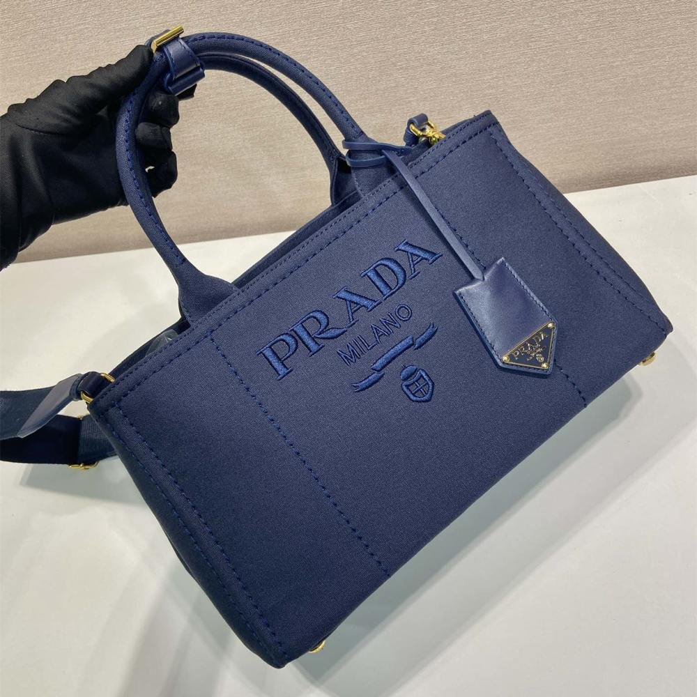 高仿Prada*1BG554刺繡徽標購物袋深藍中號免檢版