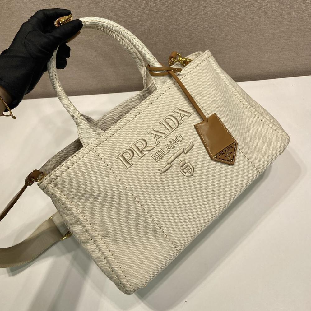 高仿Prada*1BG554刺繡徽標購物袋白色中號免檢版