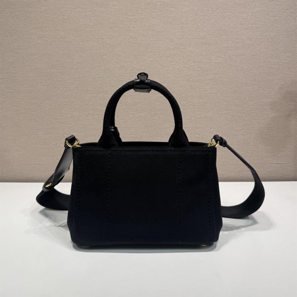 高仿Prada*1BA038刺繡徽標Tote手袋黑色Mini免檢版