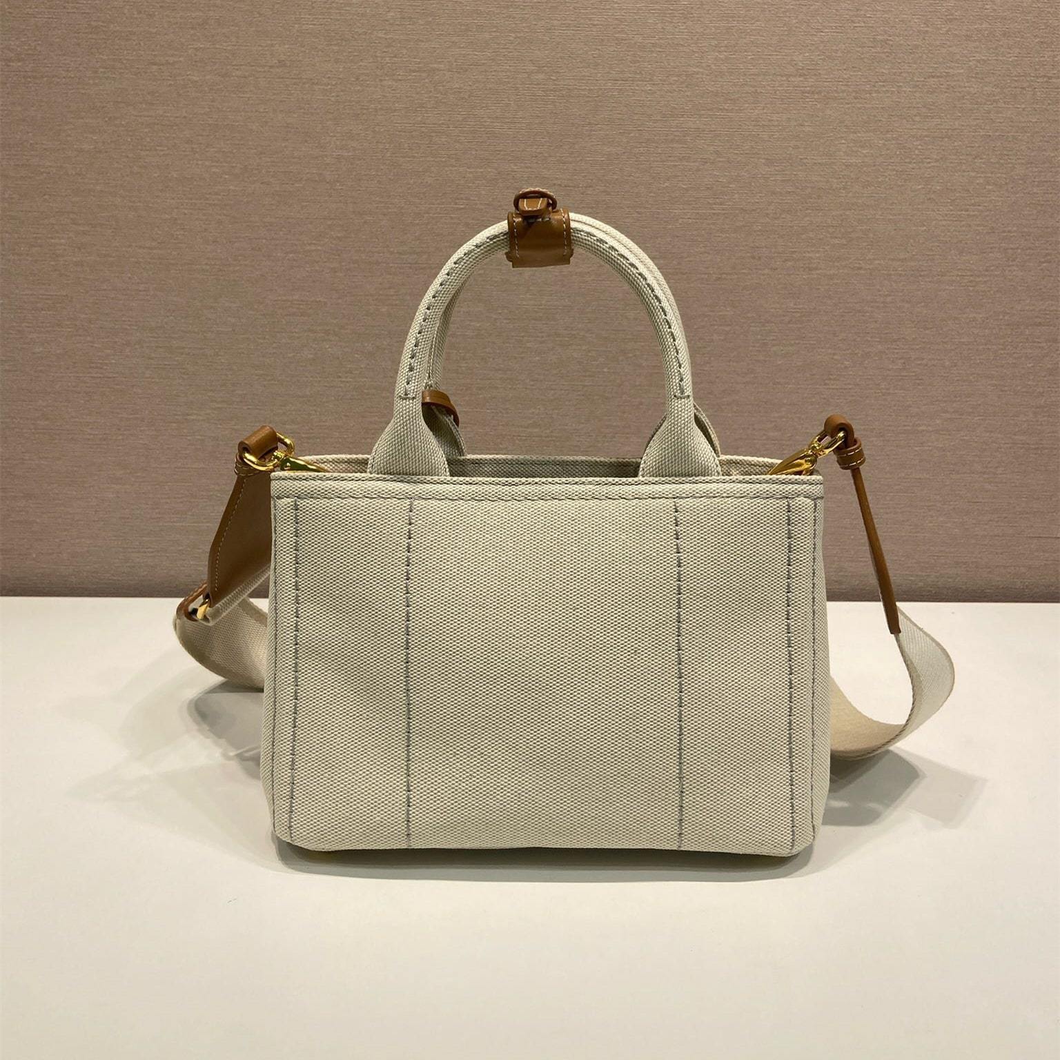 高仿Prada*1BA038刺繡徽標Tote手袋白色Mini免檢版
