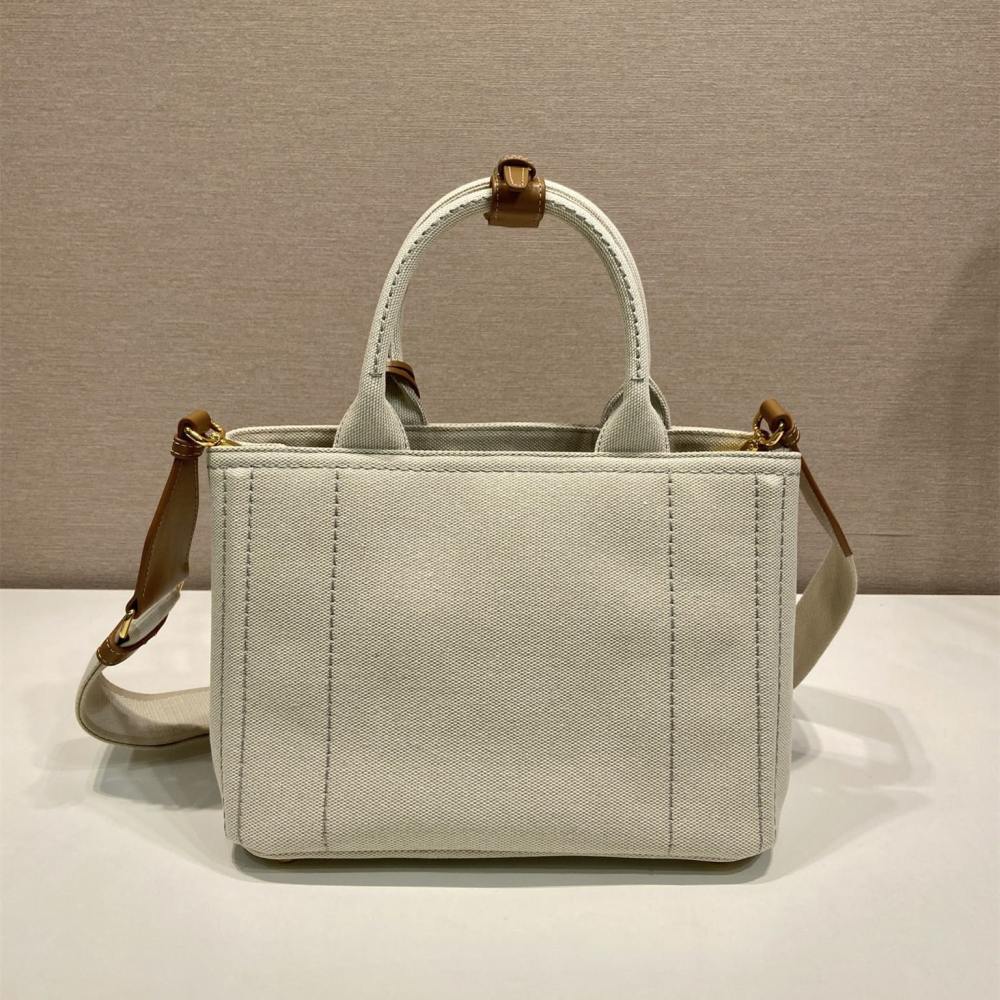 高仿Prada*1BG464刺繡徽標Tote包白色小號免檢版