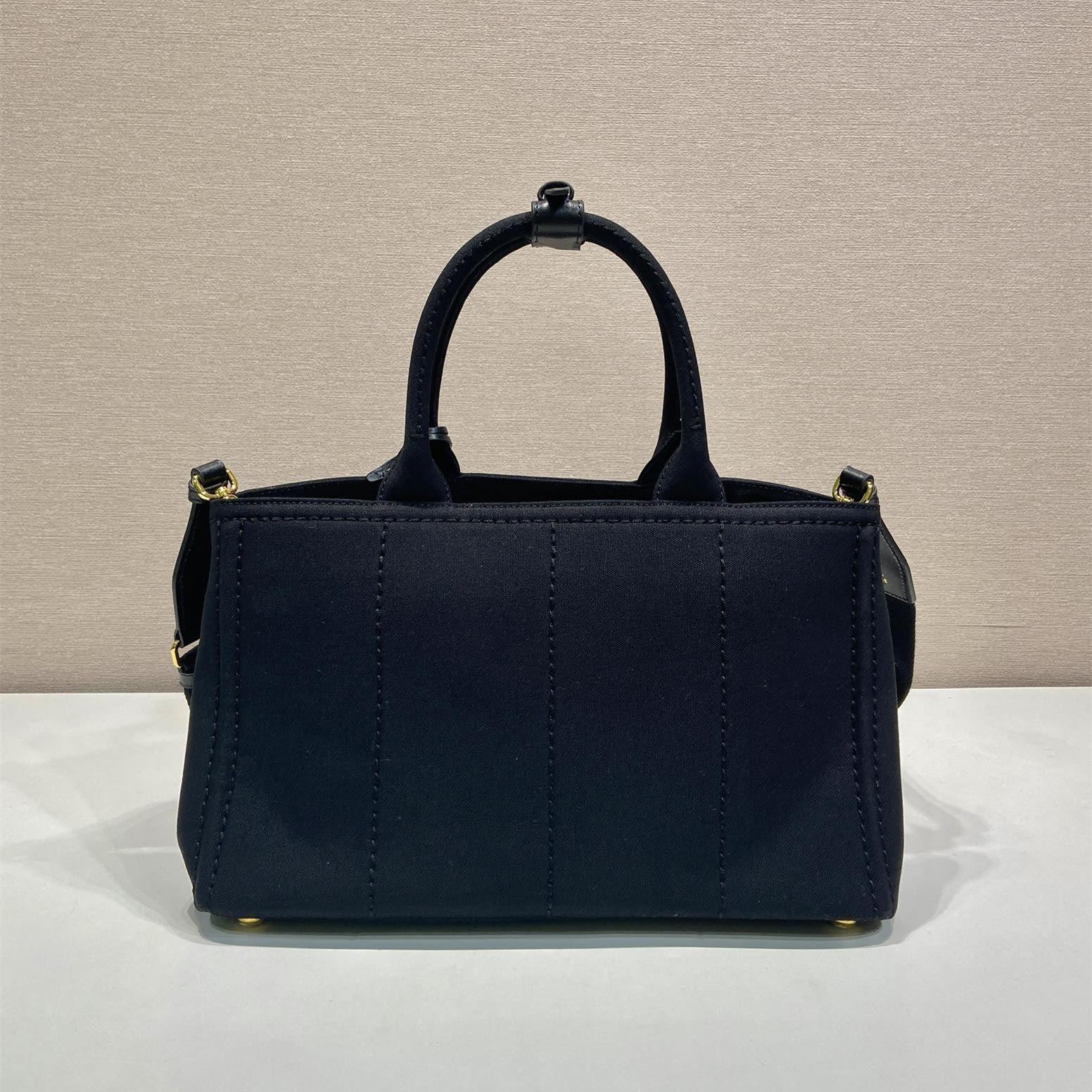 高仿Prada*1BG554刺繡徽標購物袋黑色中號免檢版