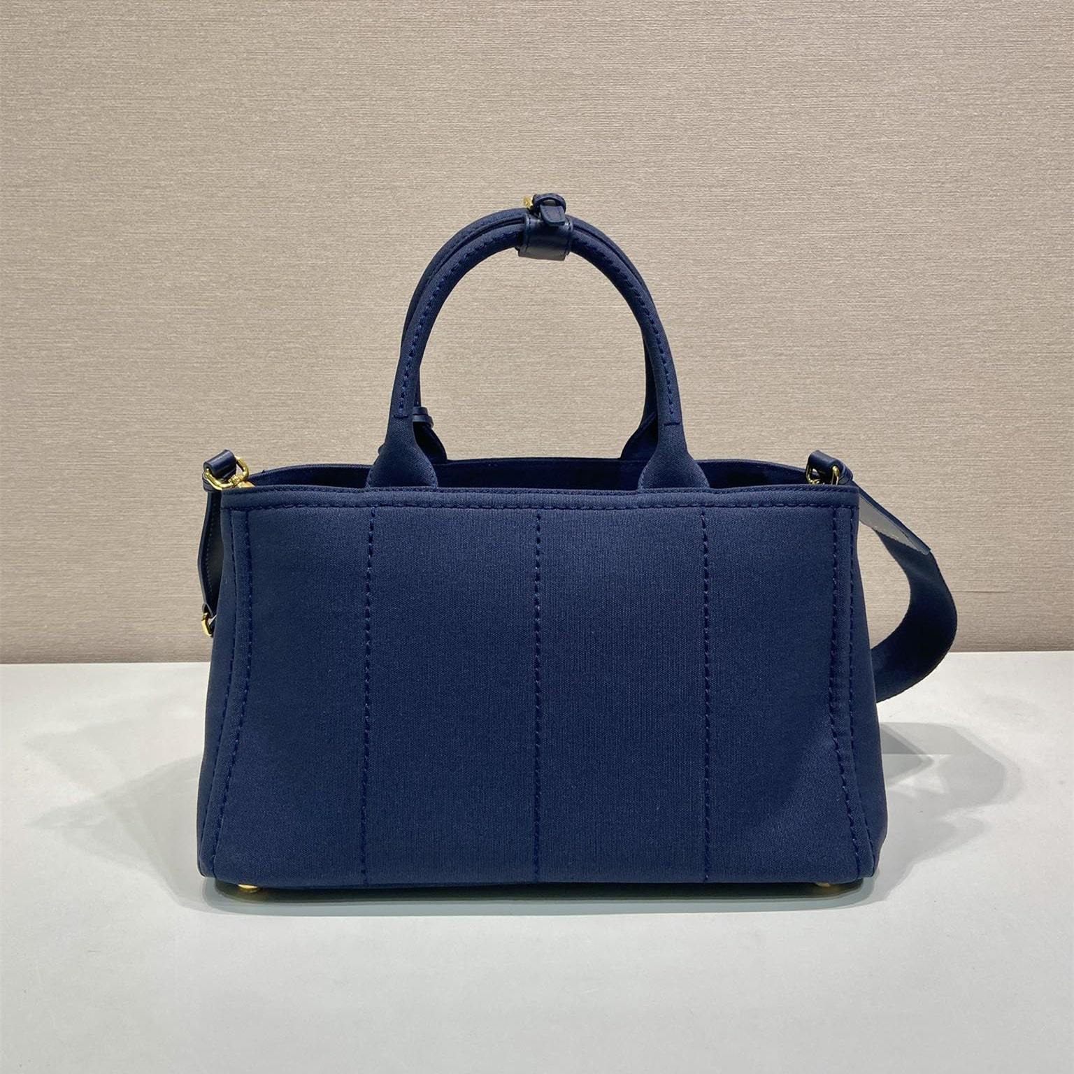 高仿Prada*1BG554刺繡徽標購物袋深藍中號免檢版
