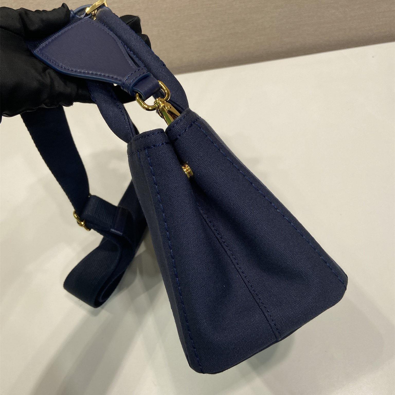 高仿Prada*1BA038刺繡徽標Tote手袋深藍Mini免檢版
