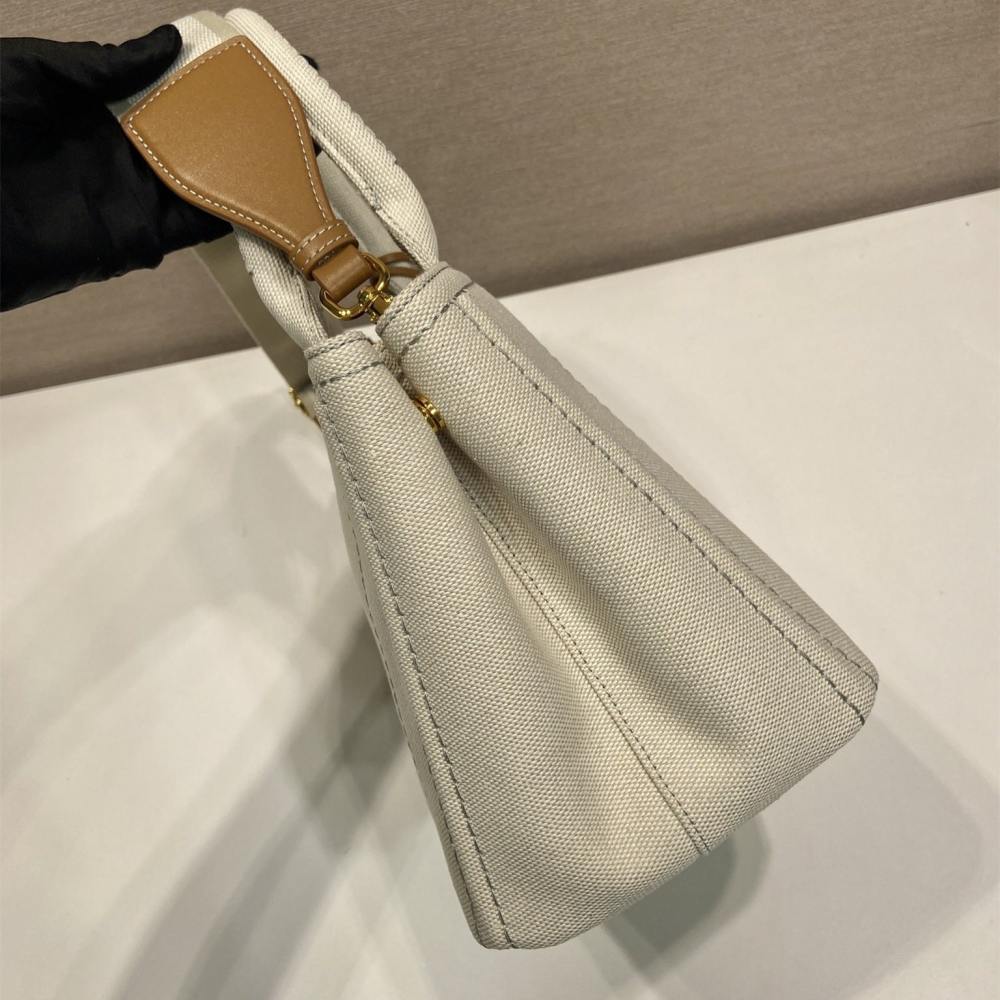 高仿Prada*1BG464刺繡徽標Tote包白色小號免檢版