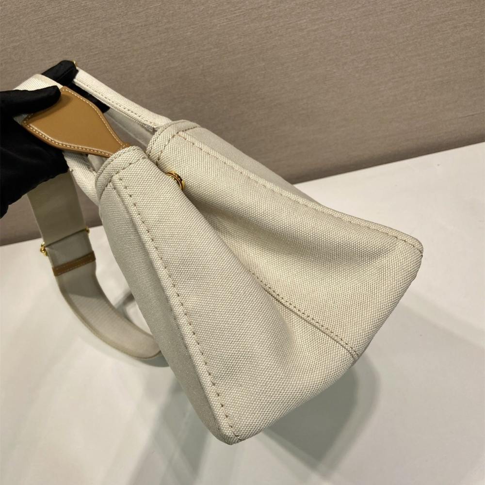 高仿Prada*1BG554刺繡徽標購物袋白色中號免檢版