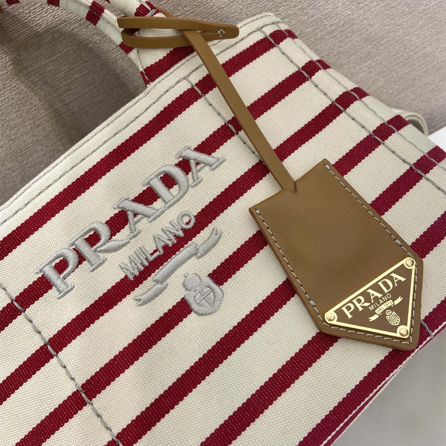 高仿Prada*1BA038棉質徽標手提袋石榴紅Mini免檢版