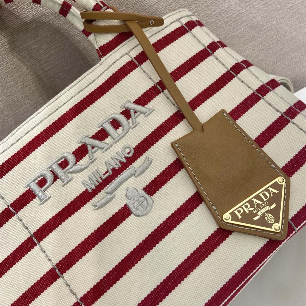 高仿Prada*1BA038棉質徽標手提袋石榴紅Mini免檢版