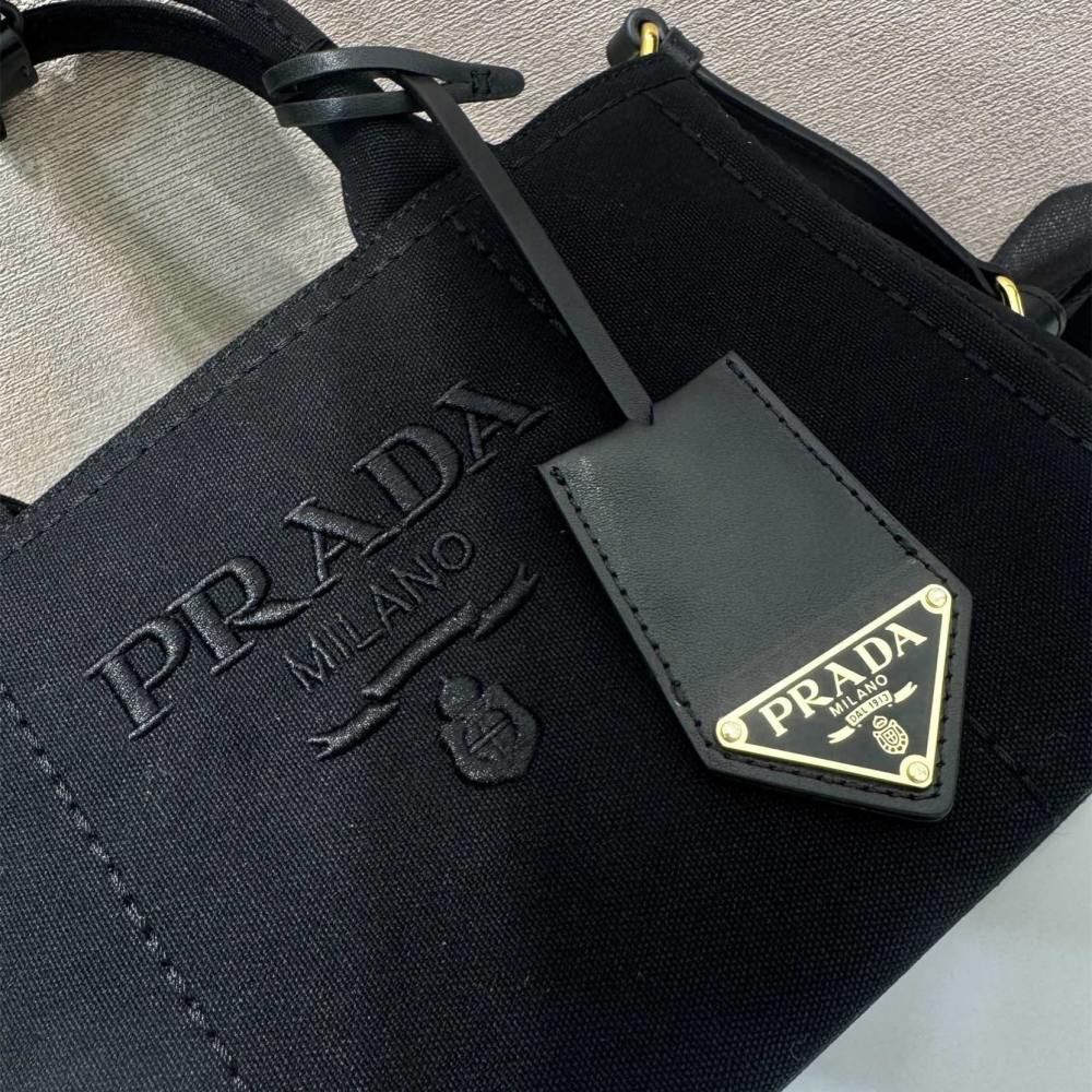高仿Prada*1BA038刺繡徽標Tote手袋黑色Mini免檢版