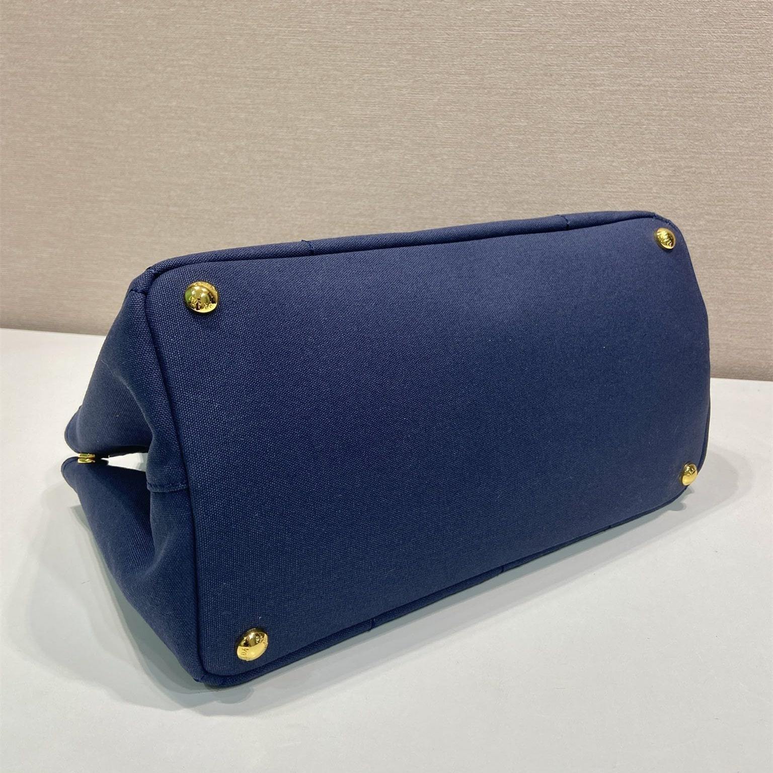 高仿Prada*1BG554刺繡徽標購物袋深藍中號免檢版