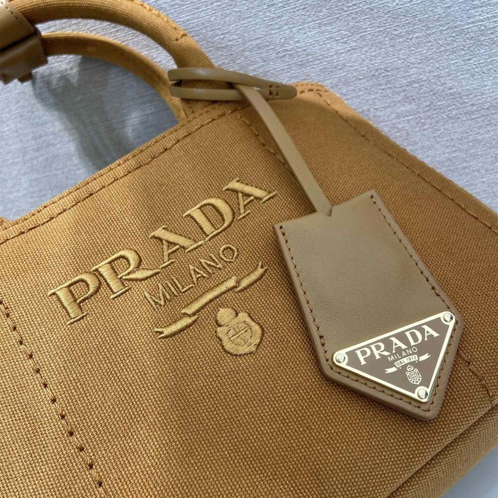 高仿Prada*1BA038刺繡徽標Tote手袋棕色Mini免檢版