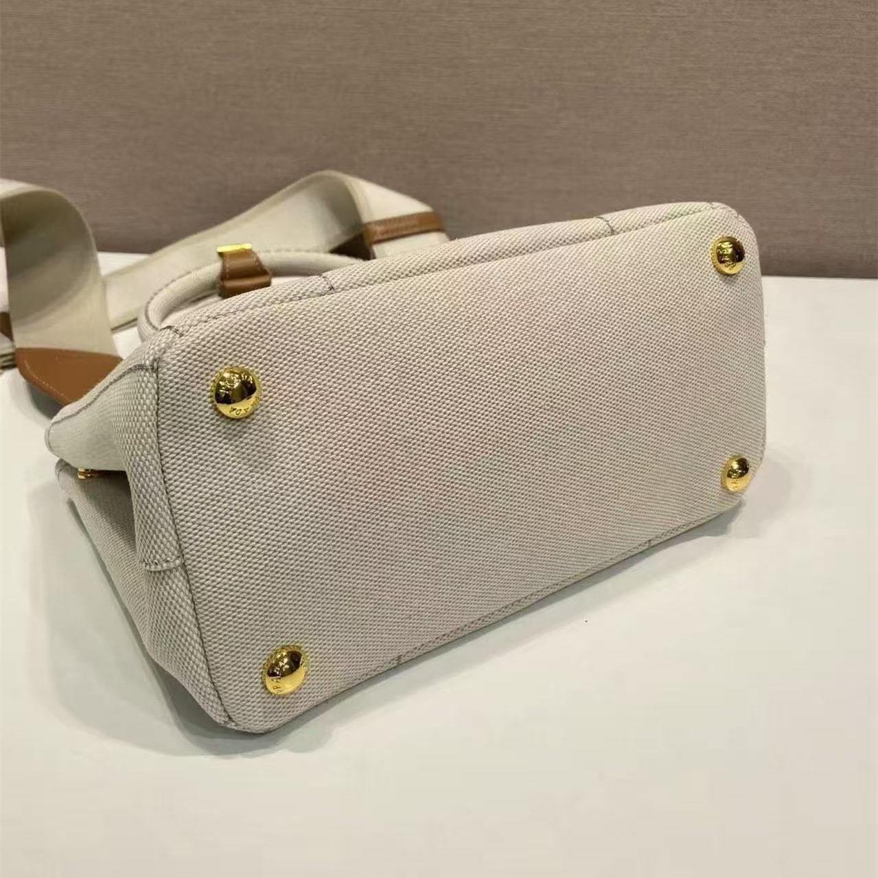 高仿Prada*1BA038刺繡徽標Tote手袋白色Mini免檢版