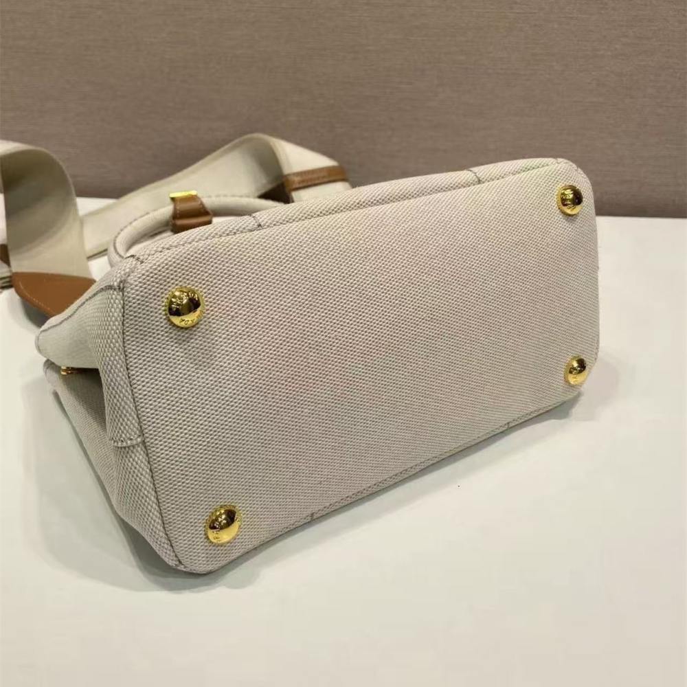 高仿Prada*1BA038刺繡徽標Tote手袋白色Mini免檢版