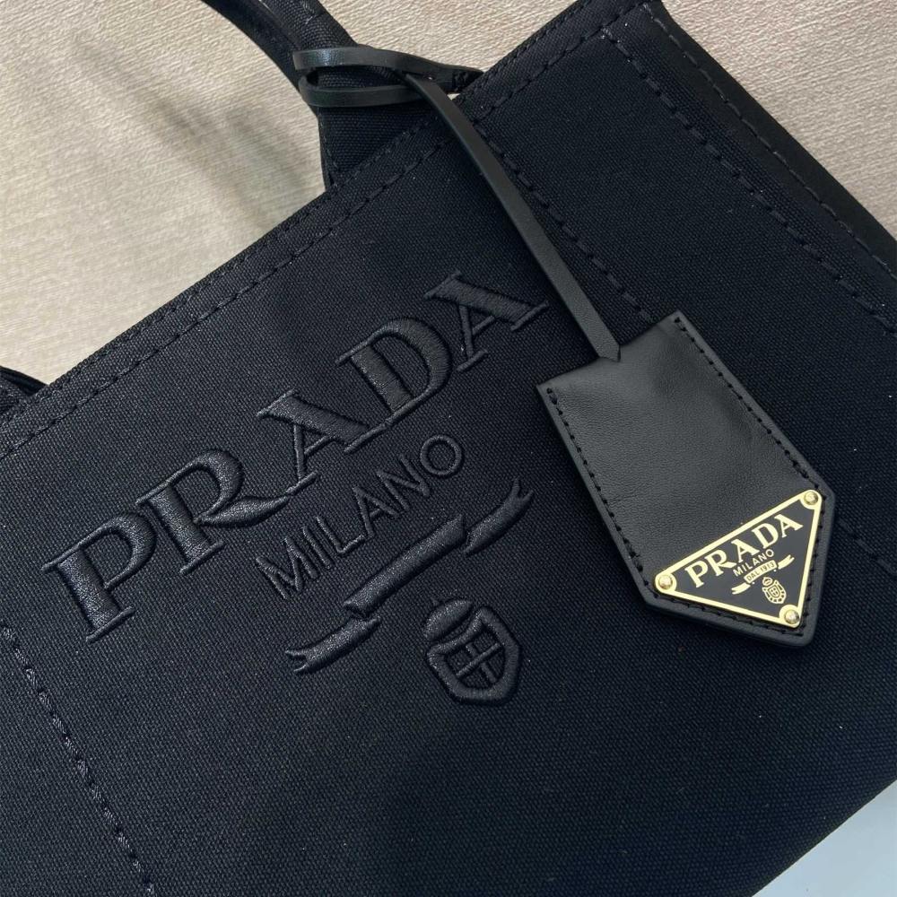 高仿Prada*1BG464刺繡徽標Tote包黑色小號免檢版