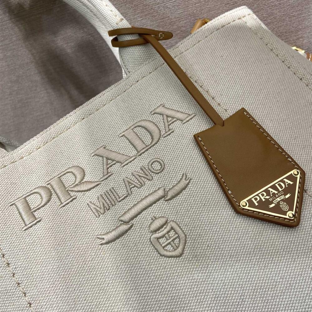 高仿Prada*1BG554刺繡徽標購物袋白色中號免檢版