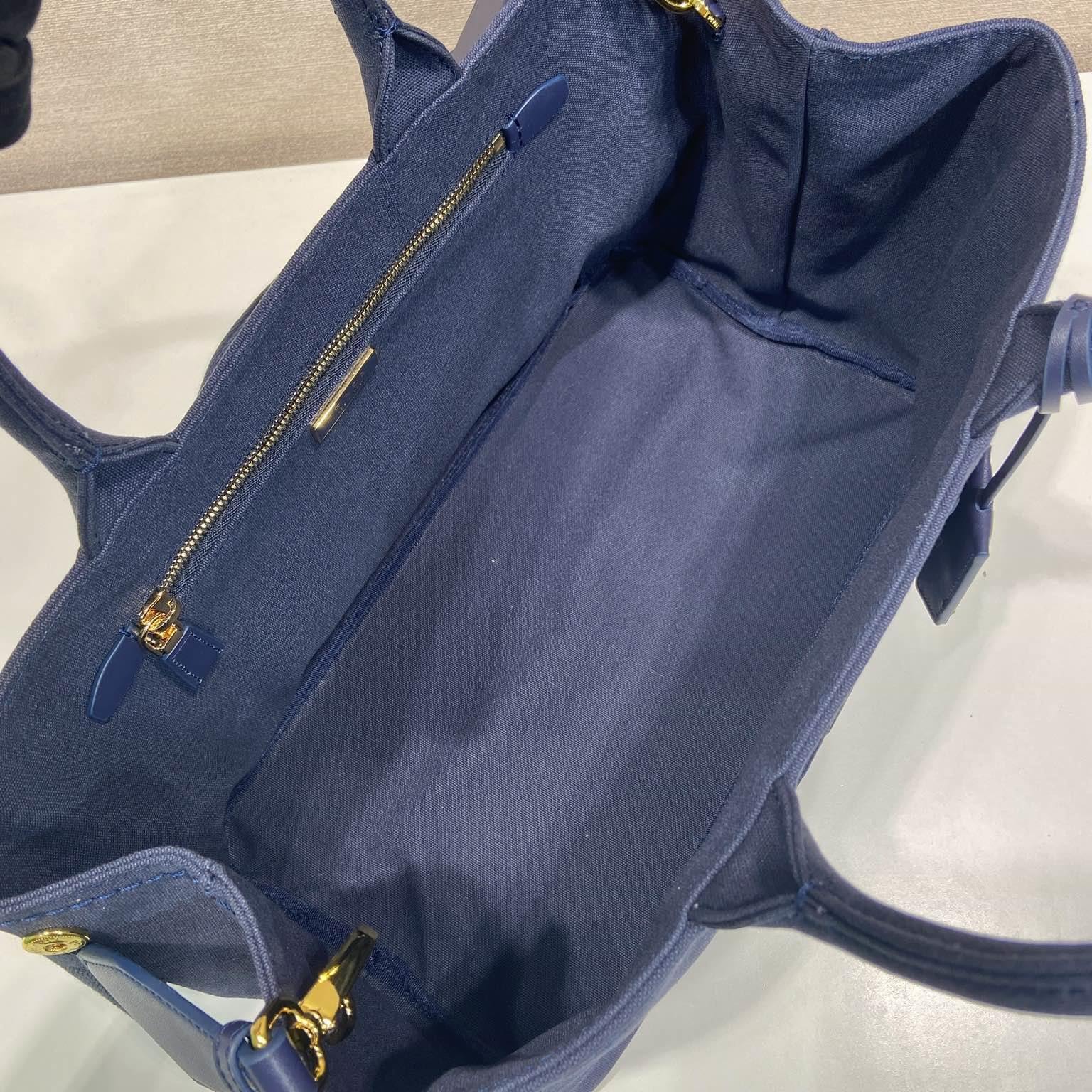 高仿Prada*1BG554刺繡徽標購物袋深藍中號免檢版