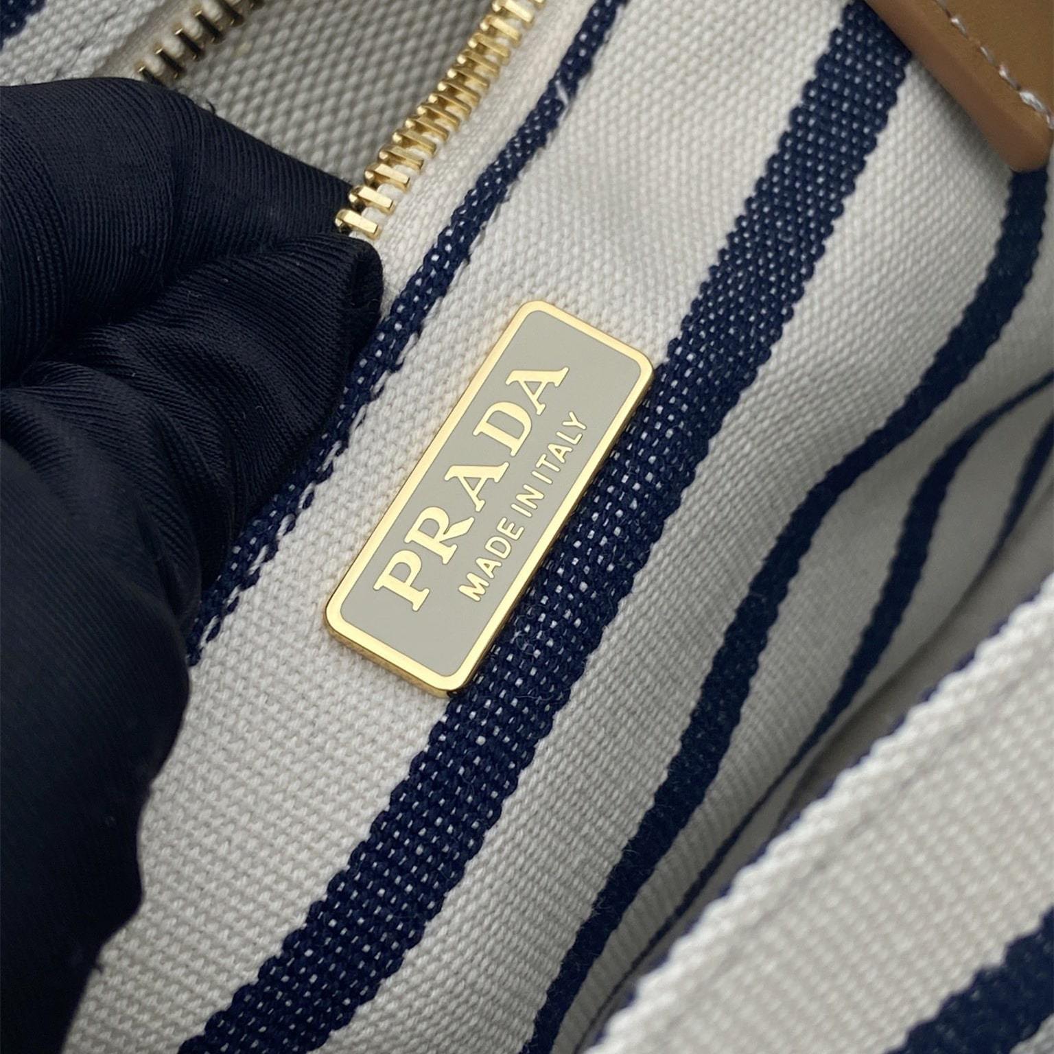 高仿Prada*1BA038棉質徽標手提袋海軍藍Mini免檢版