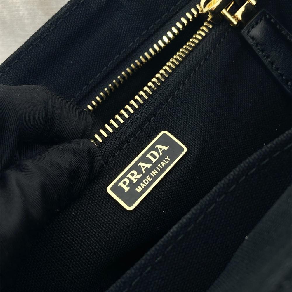 高仿Prada*1BA038刺繡徽標Tote手袋黑色Mini免檢版