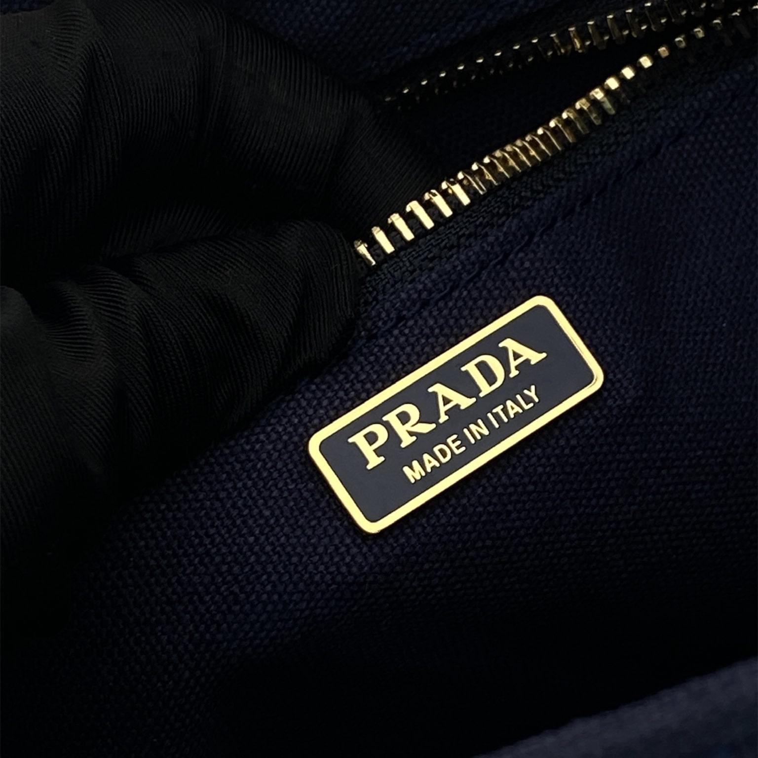 高仿Prada*1BA038刺繡徽標Tote手袋深藍Mini免檢版