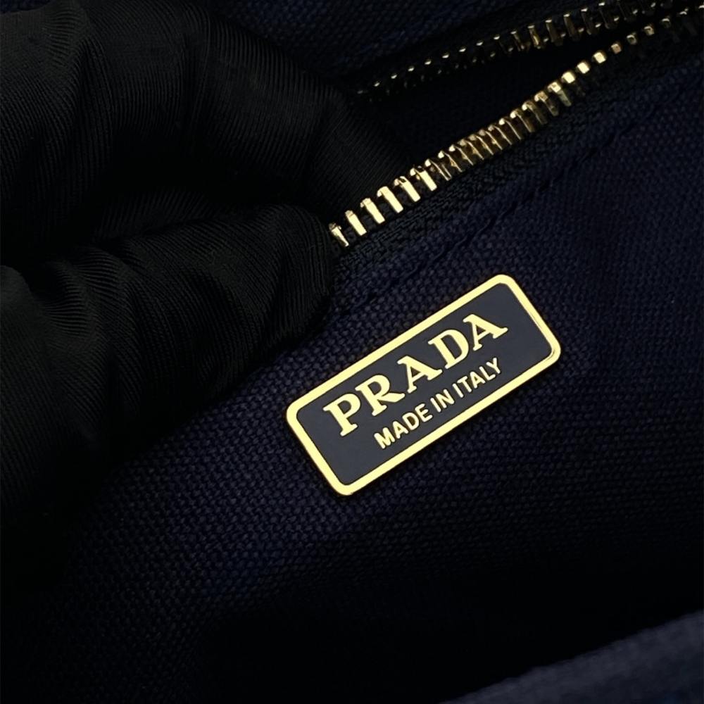 高仿Prada*1BA038刺繡徽標Tote手袋深藍Mini免檢版