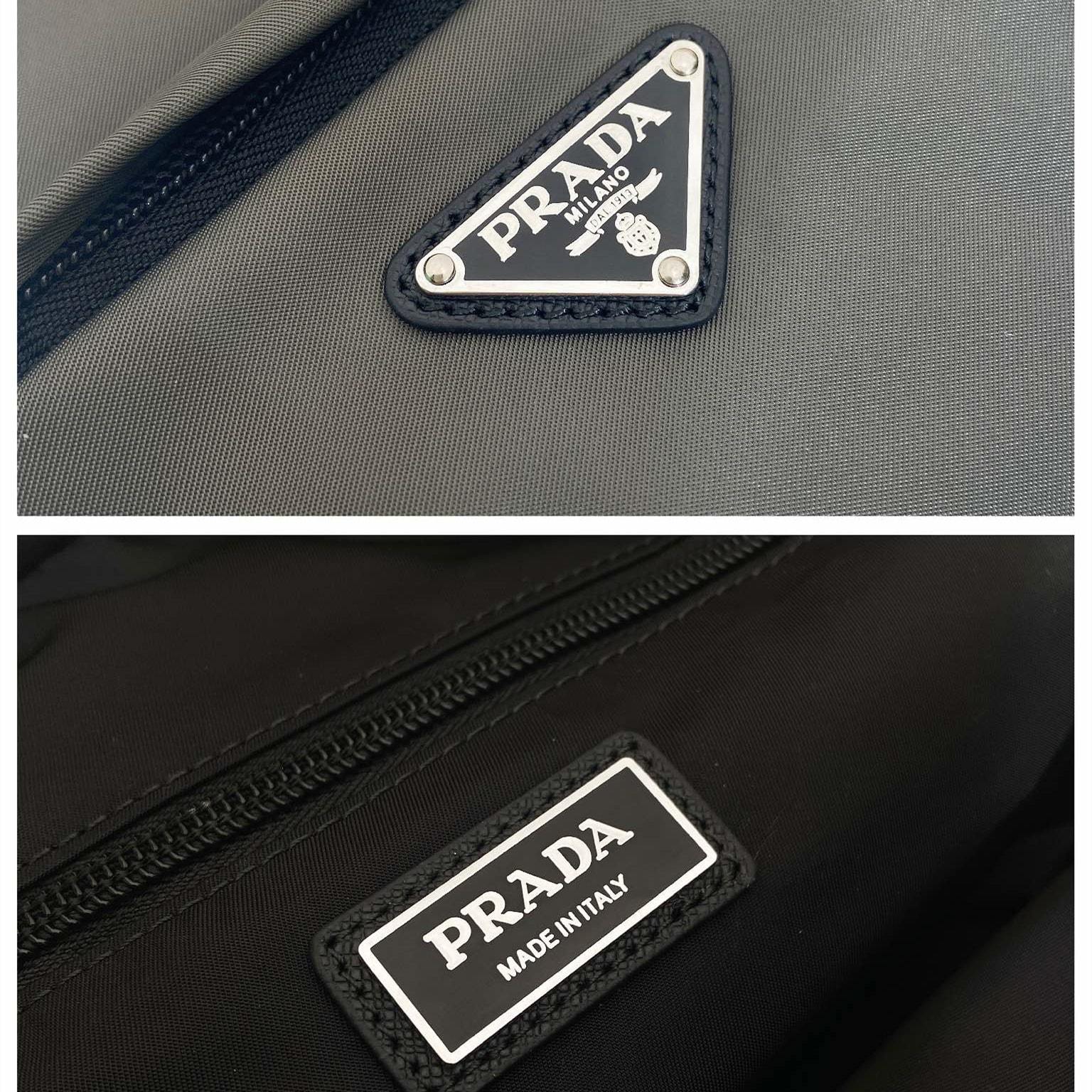 高仿Prada*RE-Nylon系列2VZ116尼龍男士胸包黑灰色免檢版