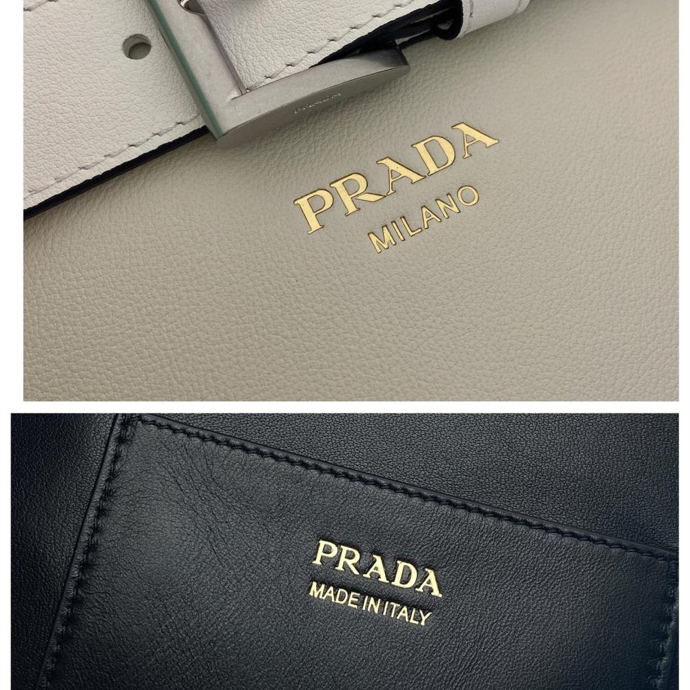 高仿Prada*Buckle系列1BE085小牛皮水桶包白色免檢版